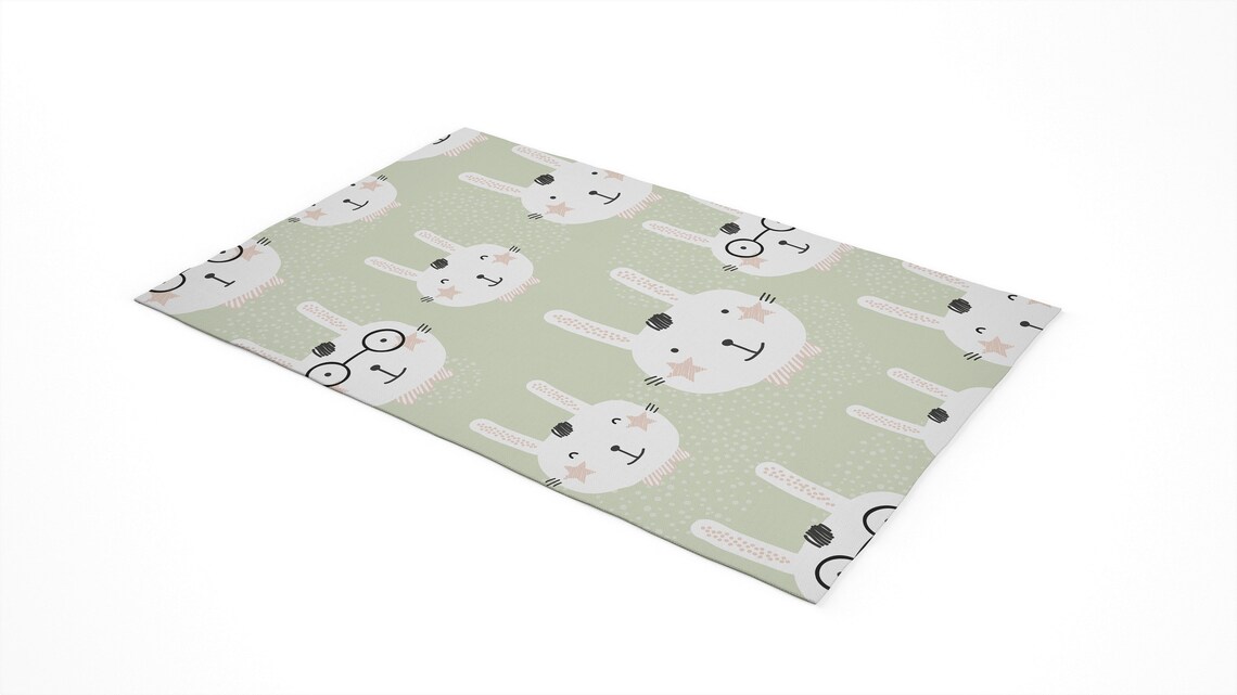 Bunny Nursery Rug Cute Bunny Decorative Area Rug Gray White Etsy