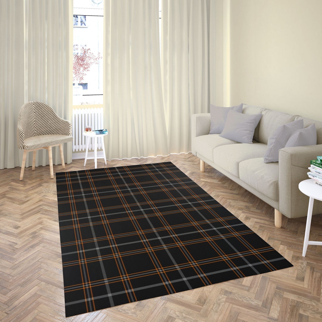 Plaid Living Room Rug Bedroom Tartan Area Rug Halloween Etsy