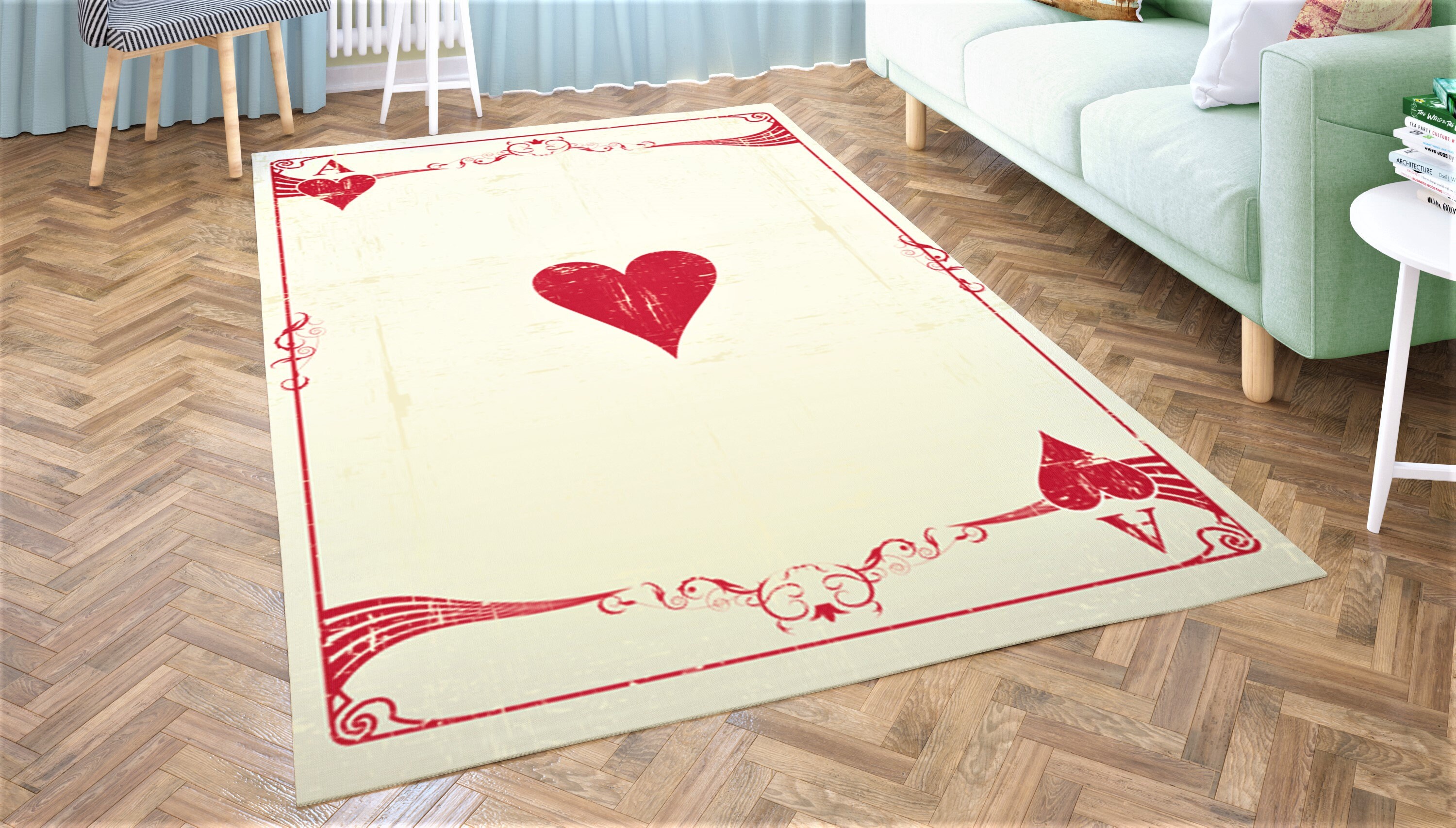 Ace of Hearts Rug Grunge Beige and Red Area Rug Playing Card - Etsy Finland