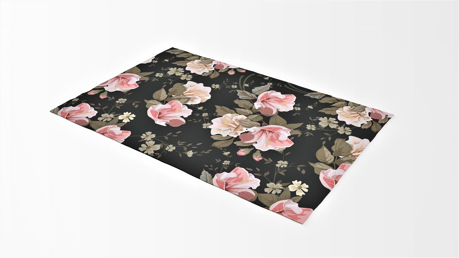 Floral Area Rug, Black and Pink Area Rug, Floral Vintage Black Living