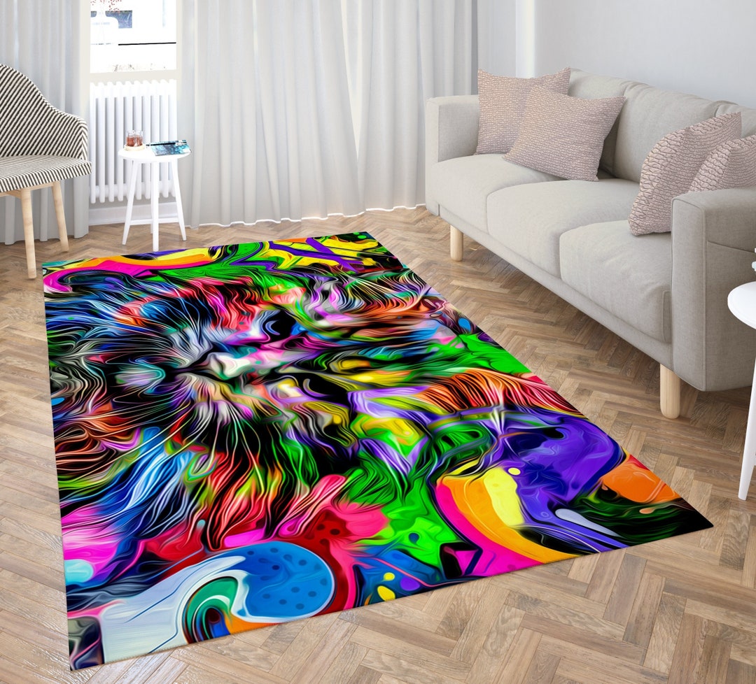 Psychedelic Cat Area Rug, Trippy Cat Area Rug, Wild Cat Area Rug