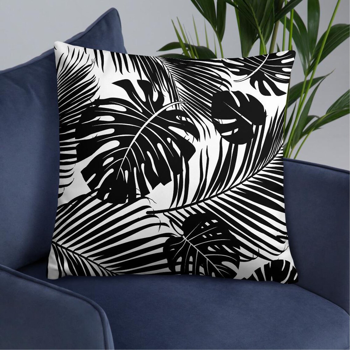 Tropical Throw Pillow Black and White Palm Throw Pillow Etsy