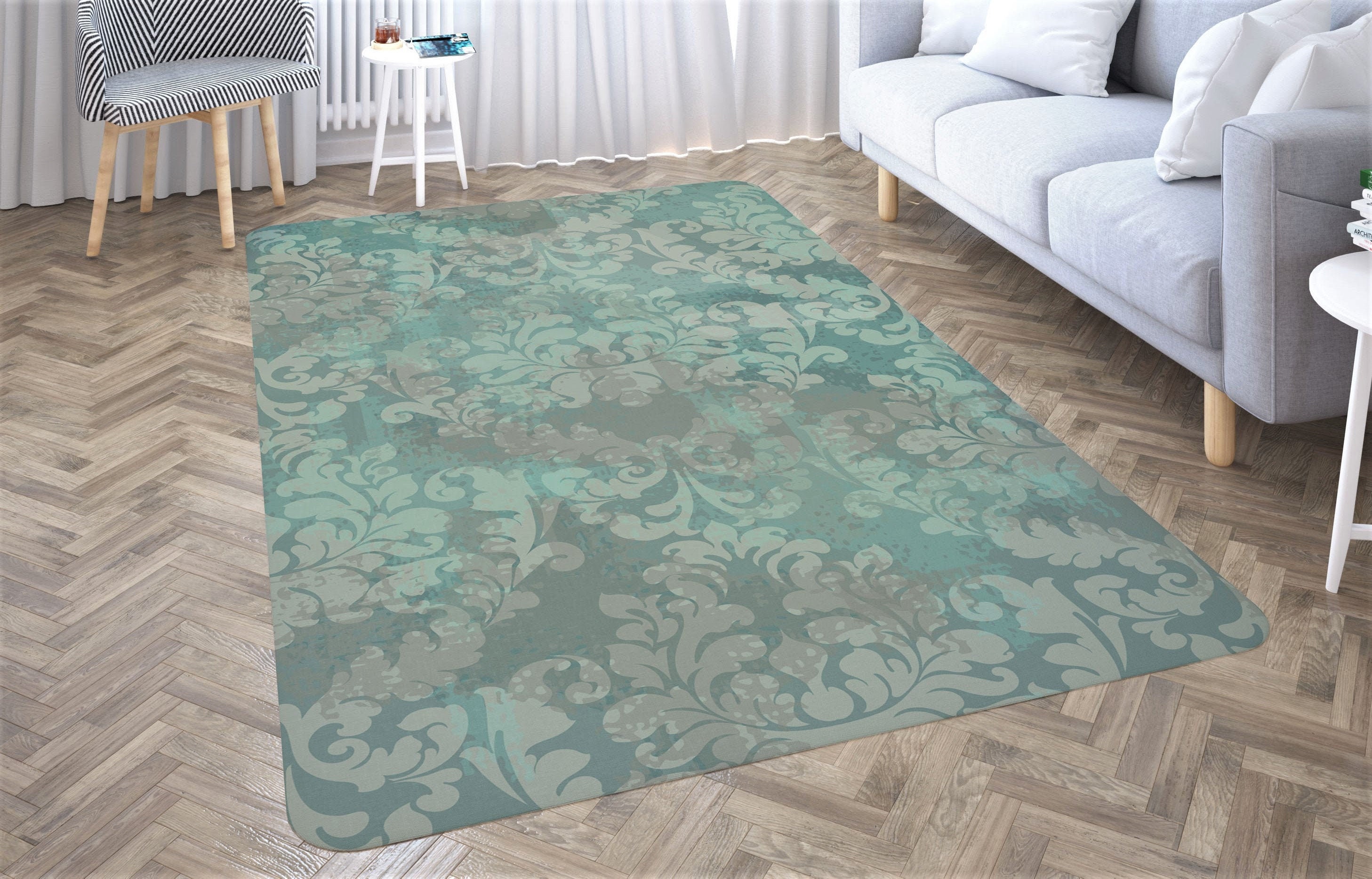 Teal Oriental Area Rug Damask Design Baroque Area Rug Etsy
