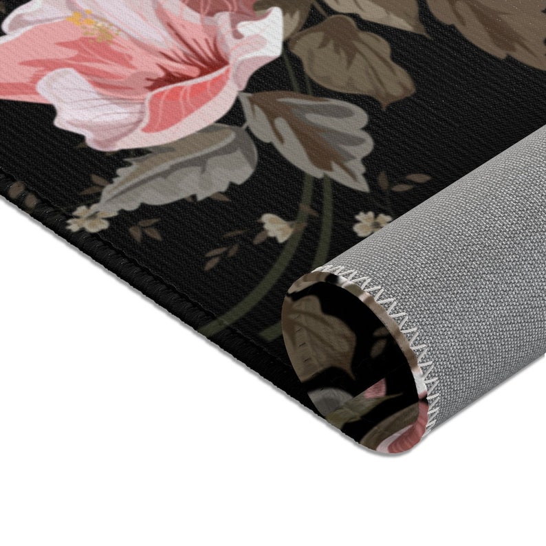 Floral Area Rug, Black and Pink Area Rug, Floral Vintage Black Living