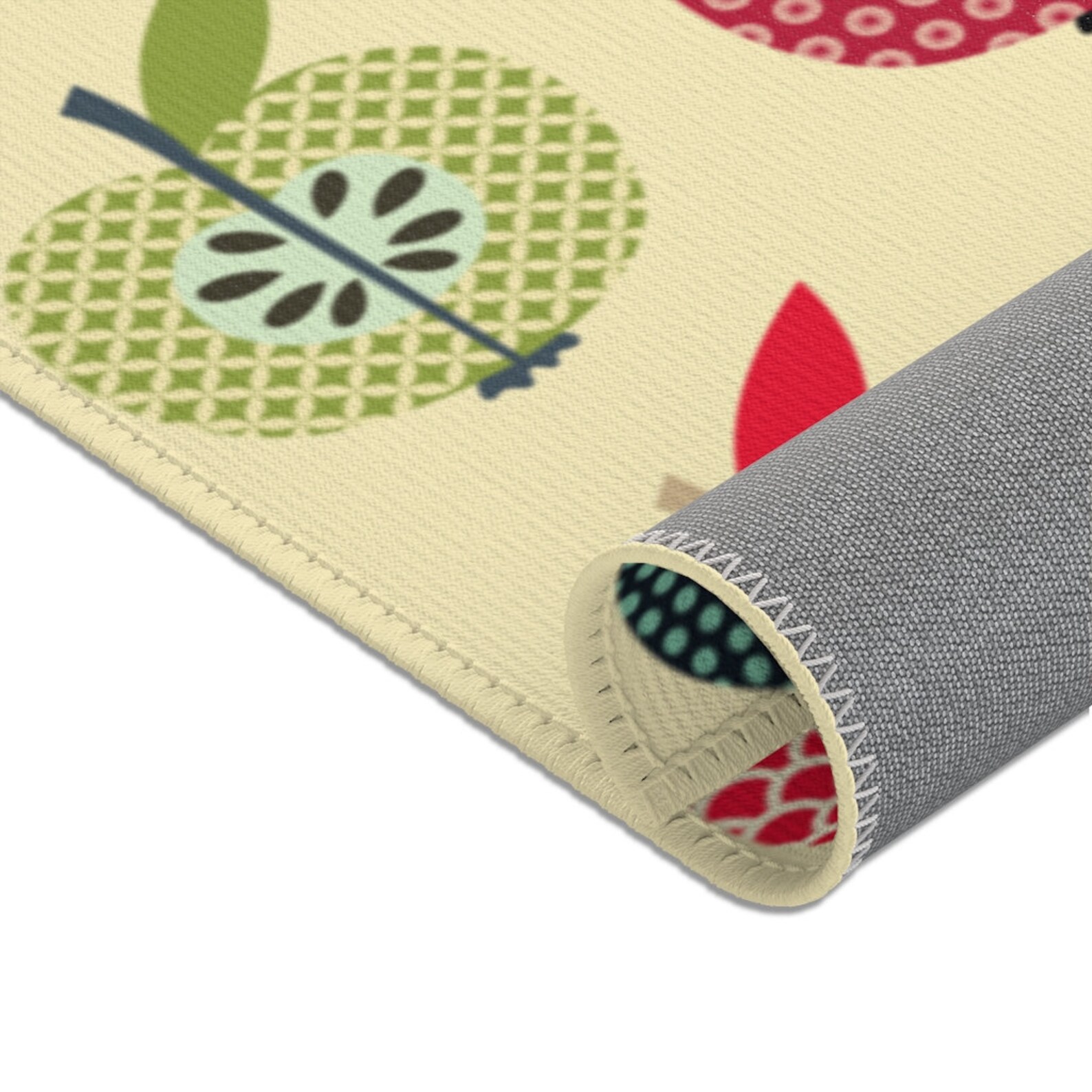 Retro Kitchen Area Rug Cute Colorful Apple Area Rug Beige Etsy