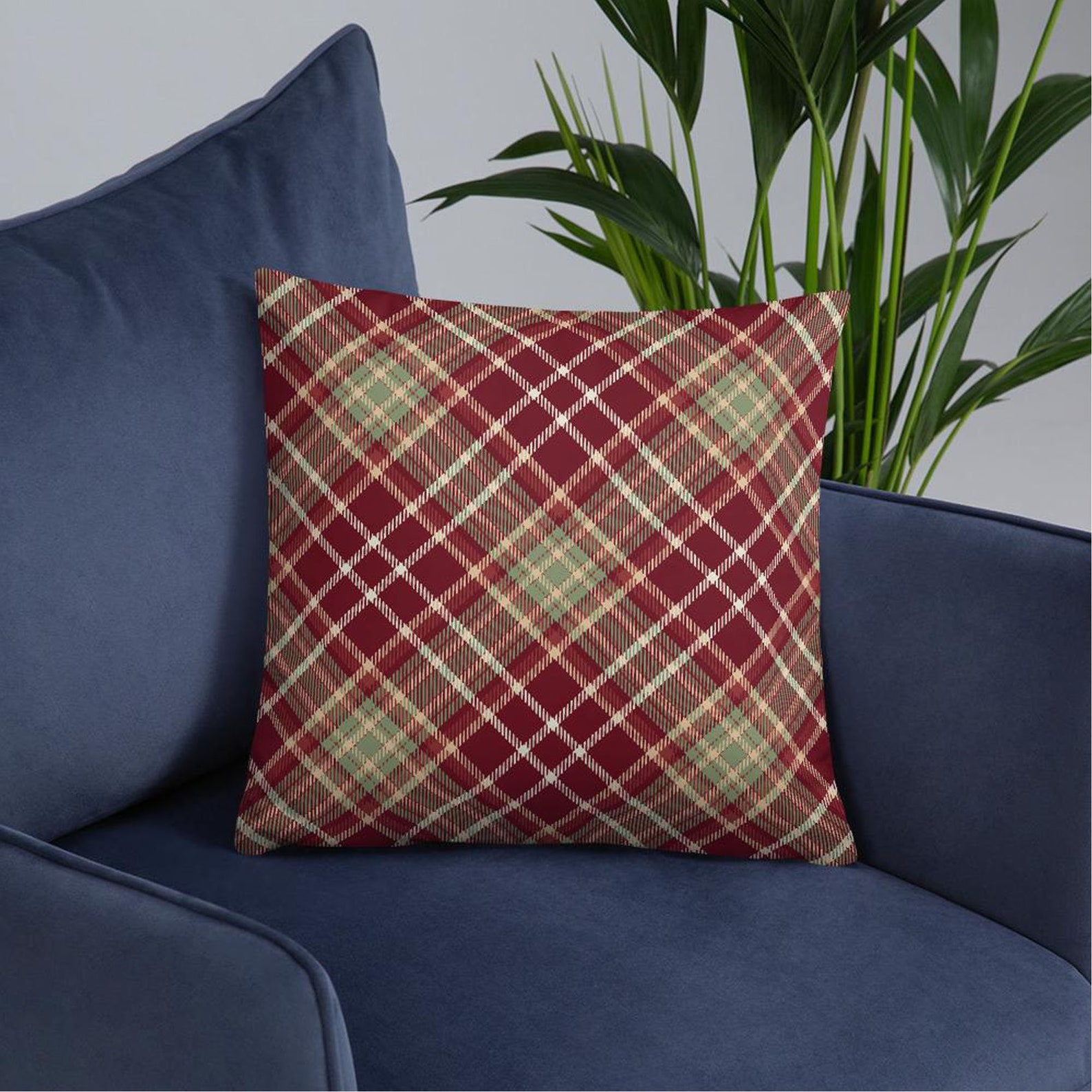 Burgundy Throw Pillow Burgundy and Beige Plaid Pillow Etsy