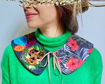 Peter Pan collar,  Hand embroidered, Rhinestone necklace, Oversized Collar, Creative Collars