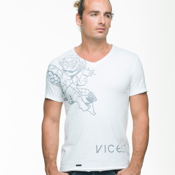 Vicey Shoulder VICE69 by Erni Vales of EVLworld Fitted Pima Cotton Distressed Tshirt