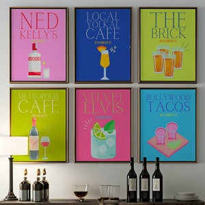 MILLEDGEVILLE, GA Cocktail Print Set of 6, Colorful Bar Cart Gallery Wall Set, DIGITAL Download, Bar Printable Art, Milledgeville, Ga