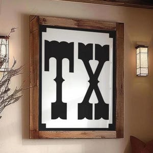 Print met initialen van de staat Texas, western rustiek huisdecor, klaar om in te lijsten (fysieke print)