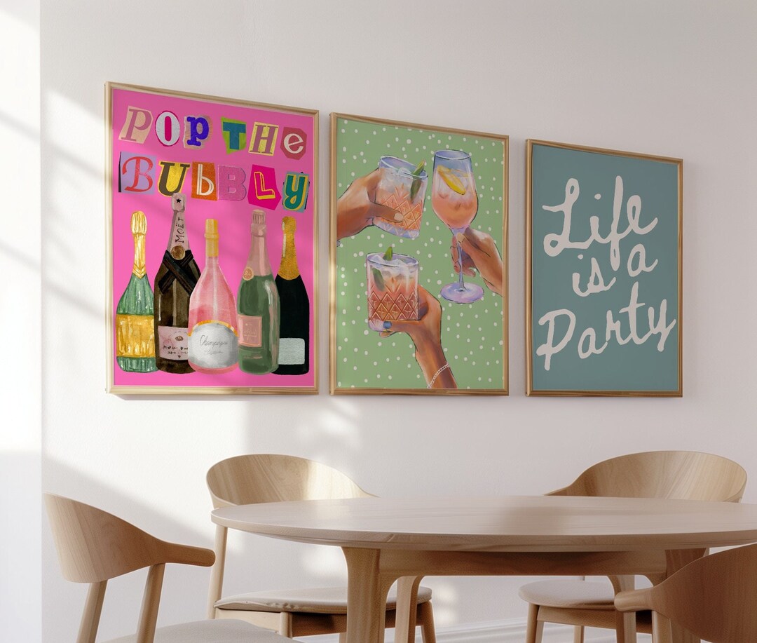 Guest Check Print Bar Cart Art Pop the Bubbly Trendy Wall Art Guest ...