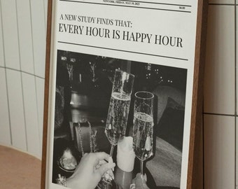 New York Times Bar Cart Art Happy Hour Trendy Wall Art for Bar Cart Poster Preppy Print Trendy Printable Art Retro