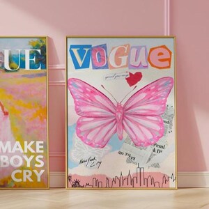 Trendy Pink Butterfly Vogue Art Print, College Decor (Digital Download) image 5