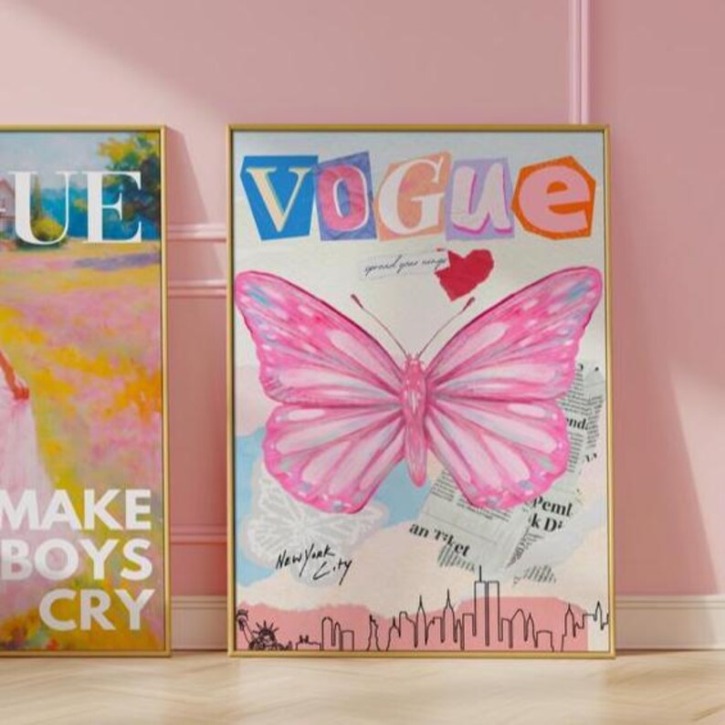 Trendy Pink Butterfly Vogue Art Print, College Decor (Digital Download) image 5