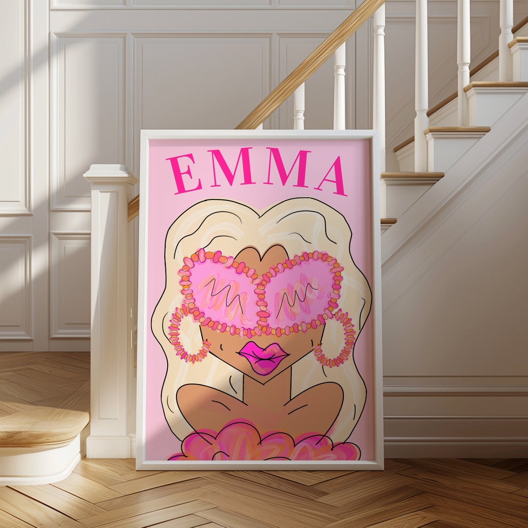 Pink Portrait Customizable Pink Girl Portrait Print – Trendy Dorm Decor (digital ...