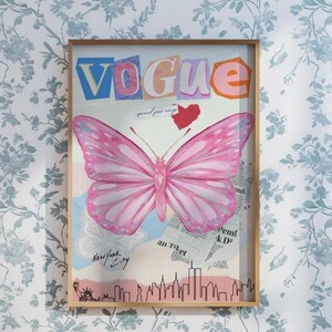 Trendy Pink Butterfly Vogue Art Print, College Decor (Digital Download) image 4