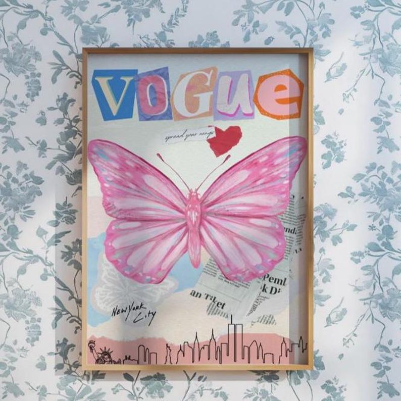 Trendy Pink Butterfly Vogue Art Print, College Decor (Digital Download) image 4