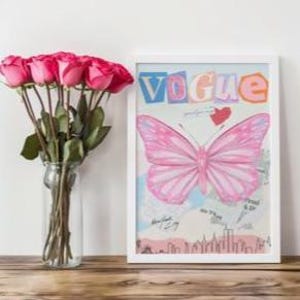 Trendy Pink Butterfly Vogue Art Print, College Decor (Digital Download) image 3