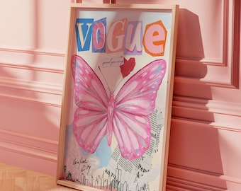 Butterfly Art Print, DIGITAL DOWNLOAD, Trendy Abstract Art, Vogue Art Print, College Apartment Decor, Wall Art, Preppy Art Print