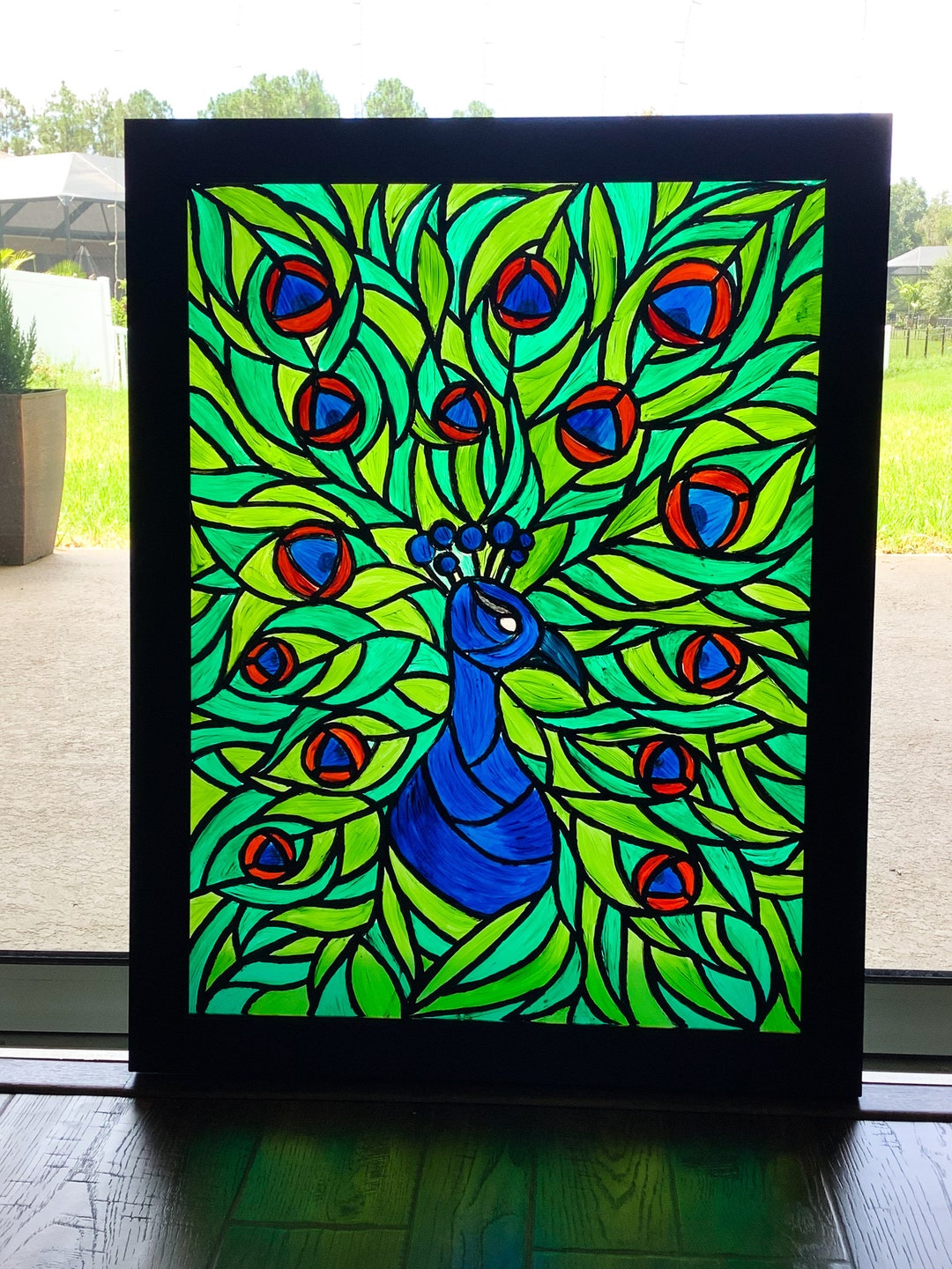 Peacock Acrylic on Glass Etsy