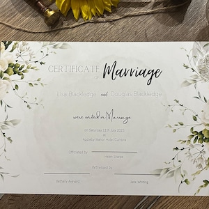 Certificado de matrimonio y renovación de votos