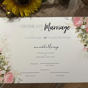 Acta de matrimonio y renovación de votos