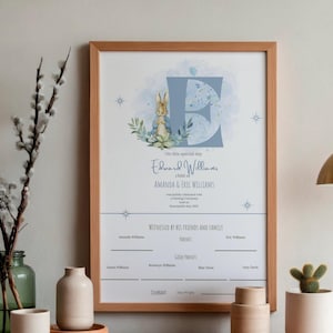 Certificado personalizado para el día del nombre - Certificado para padres guía - Peter Rabbit (impresión A4)