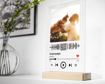 personalisiertes Geschenk auf Acrylglas mit Aufsteller aus Holz Musikplayer Player