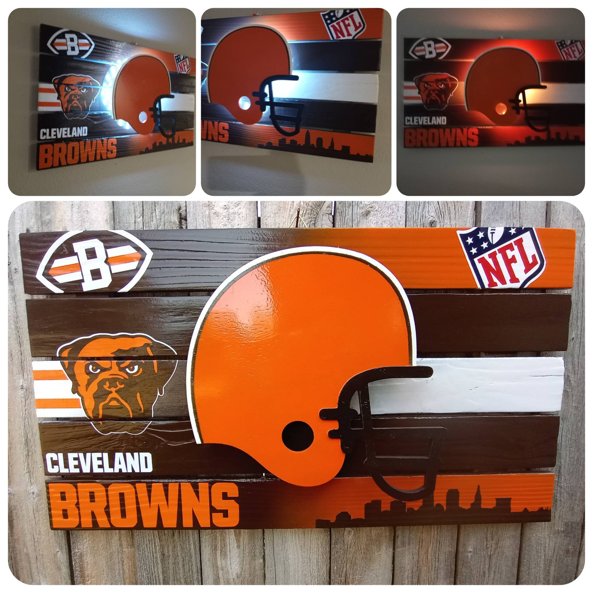 Cleveland Browns Wooden Helmet LED Man Cave sign Wall