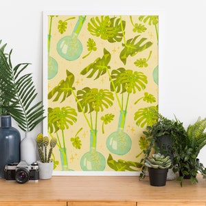 Monstera Arte descargable / A4 cartel digital / lindo vintage swiss cheese plant / Cottagecore pintura decoración / acogedora hoja tropical imprimible imprimible