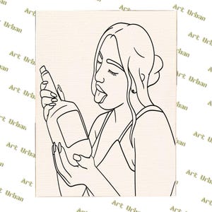 Bottle Babe 2 Pre Sketched Canvas, Pre Drawn Canvas for Painting, Sip and Paint Canvas, Art Kits, Paint Party Canvas, Art Activity