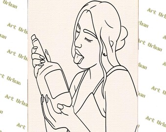 Bottle Babe 2 Pre Sketched Canvas, Pre Drawn Canvas for Painting, Sip and Paint Canvas, Art Kits, Paint Party Canvas, Art Activity