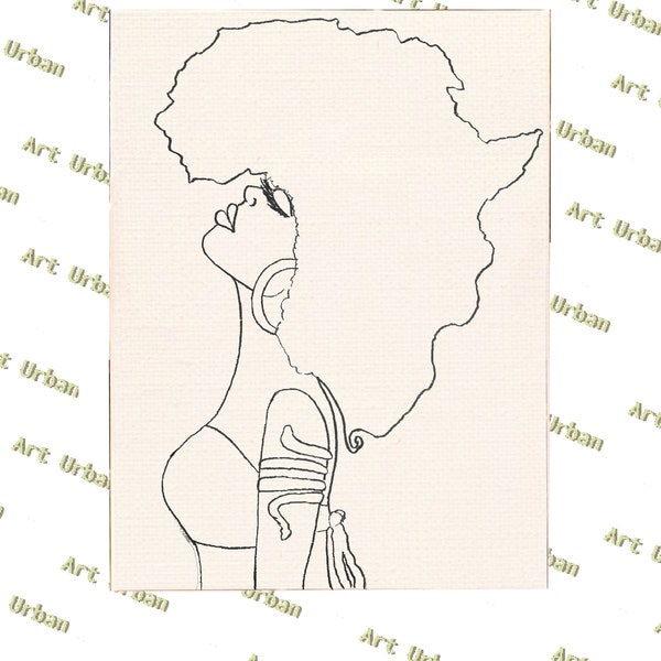 Africa Hair Pre Sketched Canvas, Pre Drawn Canvas for Painting, Sip and Paint Canvas, Art Kits, Paint Party Canvas, Art Activity