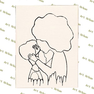 Afro Mother and Child 3 Pre Sketched Canvas, Pre Drawn Canvas for Painting, Sip and Paint Canvas, Art Kits, Paint Party Canvas, Art Activity