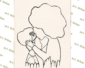 Afro Mother and Child 3 Pre Sketched Canvas, Pre Drawn Canvas for Painting, Sip and Paint Canvas, Art Kits, Paint Party Canvas, Art Activity