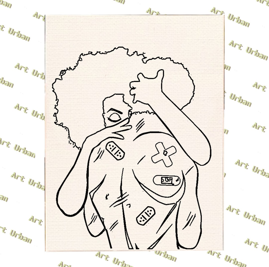 Black Love 1 Pre Sketched Canvas, Pre Drawn Canvas for Painting, Sip