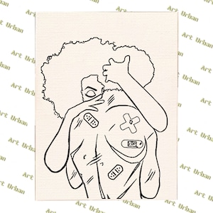 Black Love 1 Pre Sketched Canvas, Pre Drawn Canvas for Painting, Sip and Paint Canvas, Art Kits, Paint Party Canvas, Art Activity