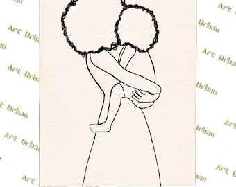 Afro Mother and Child Pre Sketched Canvas, Pre Drawn Canvas for Painting, Sip and Paint Canvas, Art Kits, Paint Party Canvas, Art Activity