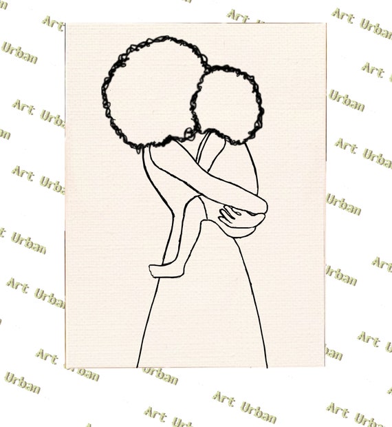 Afro Mother and Child Pre Sketched Canvas, Pre Drawn Canvas for Painting,  Sip and Paint Canvas, Art Kits, Paint Party Canvas, Art Activity 