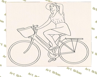 Woman on Bike Pre Sketched Canvas, Pre Drawn Canvas for Painting, Sip and Paint Canvas, Art Kits, Paint Party Canvas, Art Activity