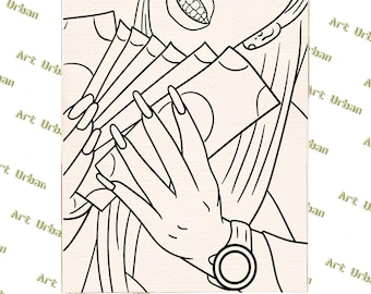 Queen of Green Pre Sketched Canvas, Pre Drawn Canvas for Painting, Sip and Paint Canvas, Art Kits, Paint Party Canvas, Art Activity