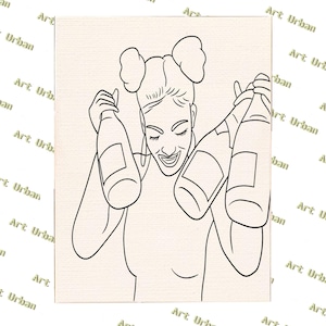 Bottle Babe 4 Pre Sketched Canvas, Pre Drawn Canvas for Painting, Sip and Paint Canvas, Art Kits, Paint Party Canvas, Art Activity