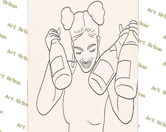 Bottle Babe 4 Pre Sketched Canvas, Pre Drawn Canvas for Painting, Sip and Paint Canvas, Art Kits, Paint Party Canvas, Art Activity