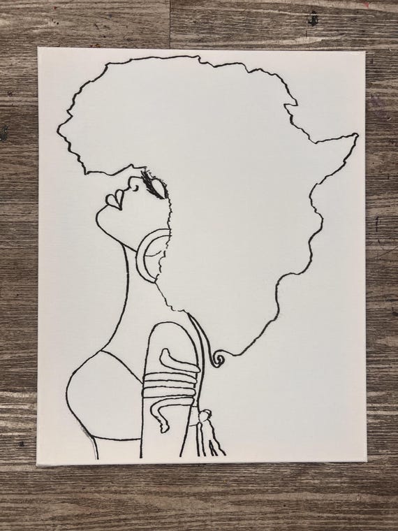 Africa Hair Pre Sketched Canvas, Pre Drawn Canvas for Painting, Sip and Paint Canvas, Art Kits, Paint Party Canvas, Art Activity