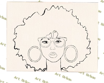 Glasses & Afro Pre Sketched Canvas, Pre Drawn Canvas for Painting, Sip and Paint Canvas, Art Kits, Paint Party Canvas, Art Activity