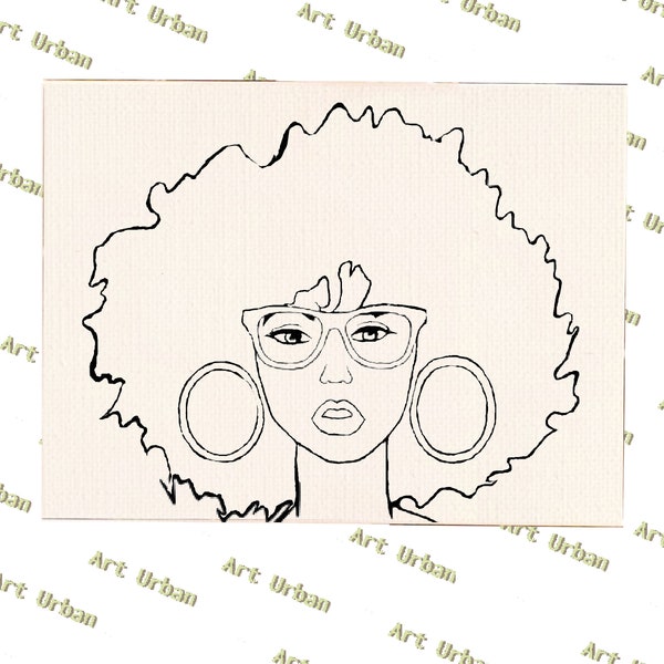 Glasses & Afro Pre Sketched Canvas, Pre Drawn Canvas for Painting, Sip and Paint Canvas, Art Kits, Paint Party Canvas, Art Activity