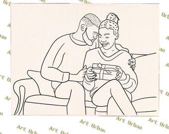 Holiday Couple 1 Pre Sketched Canvas, Pre Drawn Canvas for Painting, Sip and Paint Canvas, Art Kits, Paint Party Canvas, Art Activity