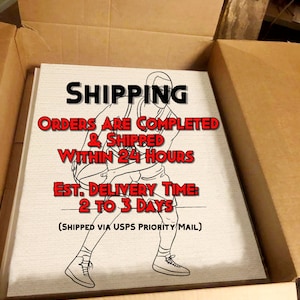 May include: A black and white illustration of a person playing basketball with the text "SHIPPING ORDERS ARE COMPLETED & SHIPPED WITHIN 24 HOURS EST. DELIVERY TIME: 2 TO 3 DAYS (SHIPPED VIA USPS PRIORITY MAIL)"