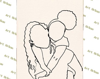 Afro Mother and Child 4 Pre Sketched Canvas, Pre Drawn Canvas for Painting, Sip and Paint Canvas, Art Kits, Paint Party Canvas, Art Activity