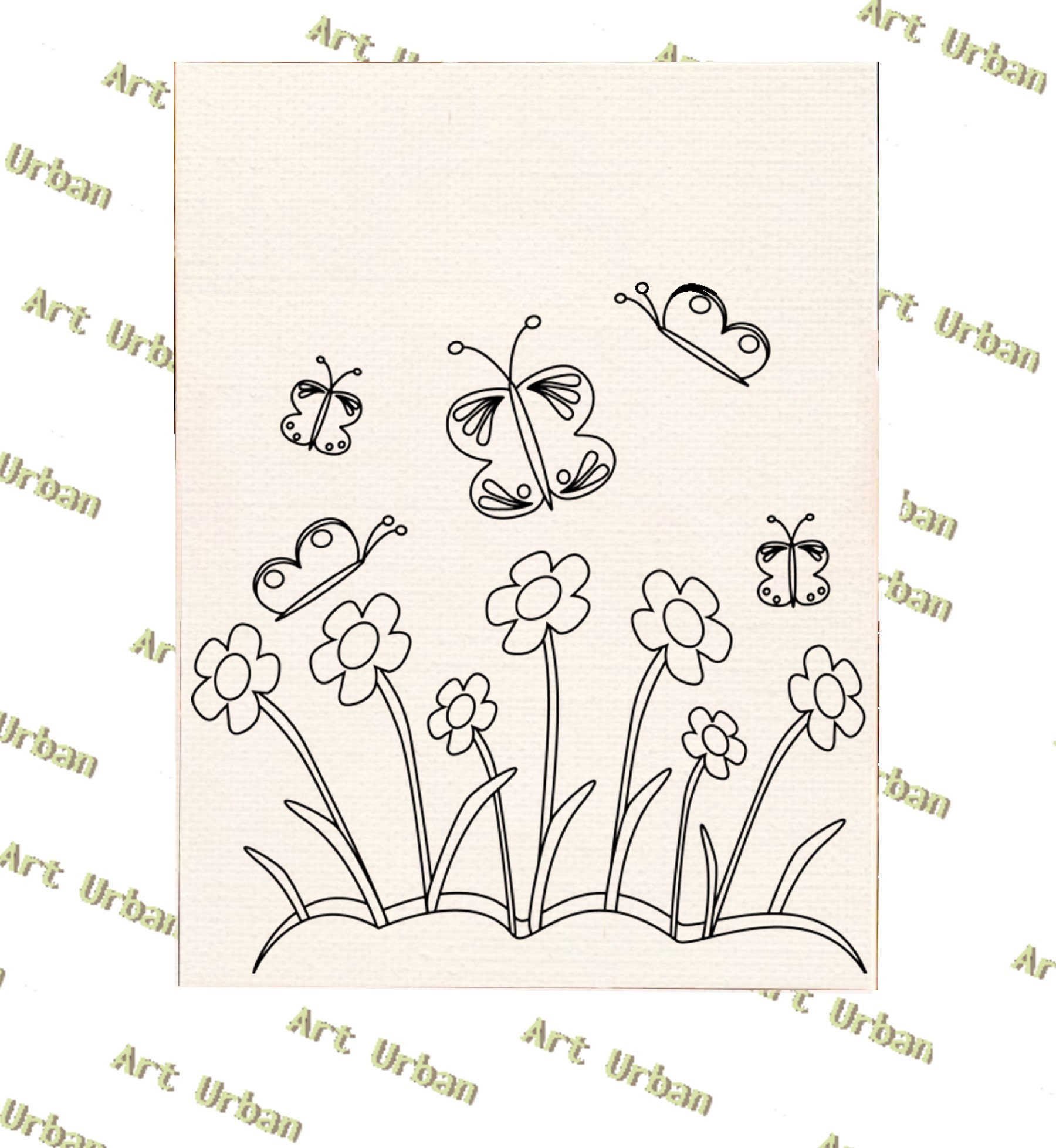 Smiling Flowers Pre Sketched Canvas, Kids Painting, Kids Painting Canvas,  Art Ki